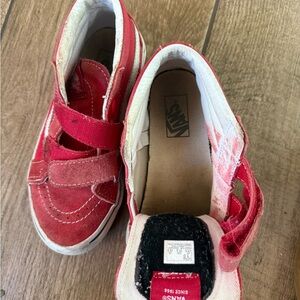 2 pairs biys Vans Kids Red and White and green Velcro Sneakers